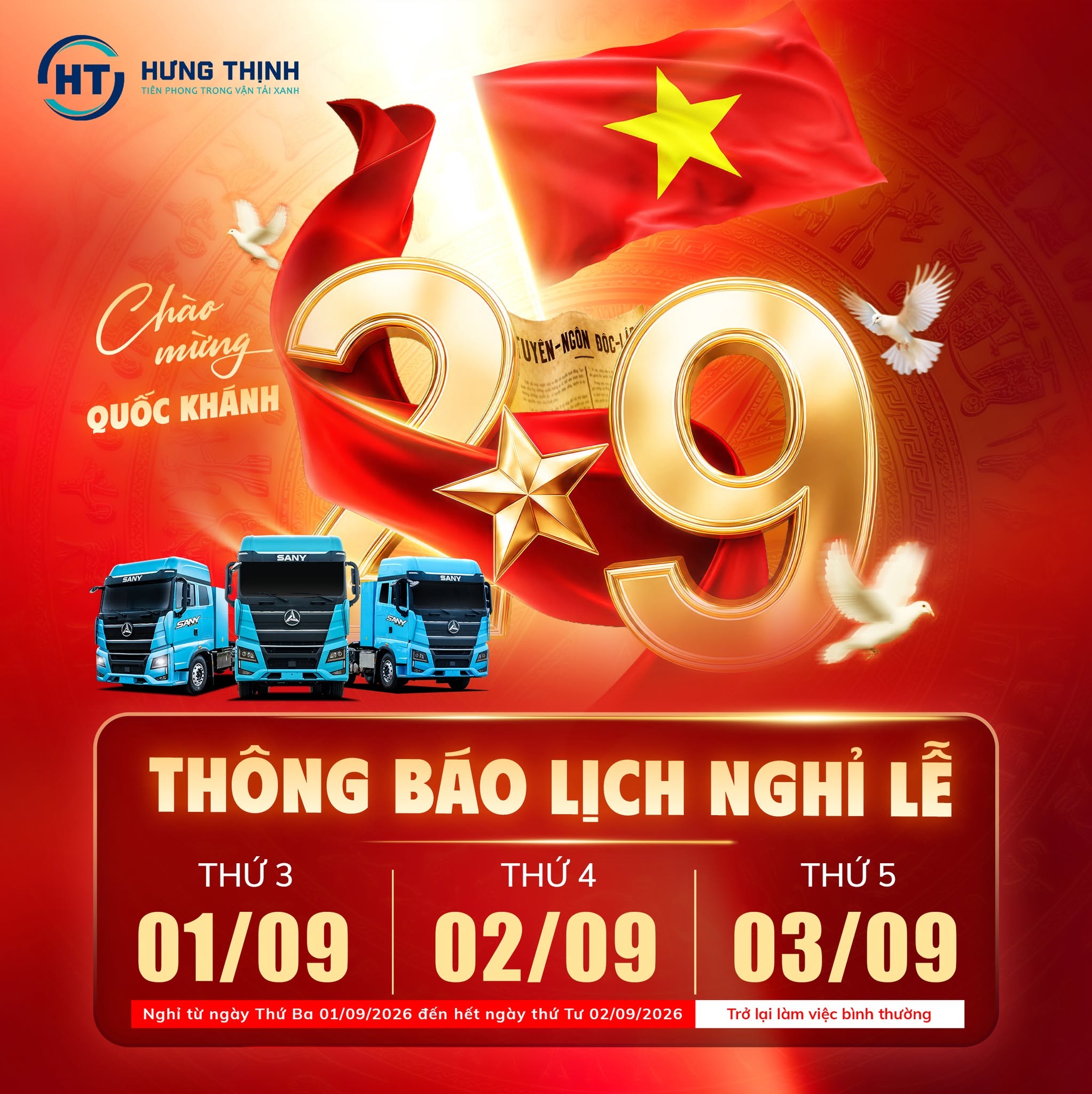 Lịch nghỉ lễ 2/9/2026 Hưng Thịnh Ev Trucks